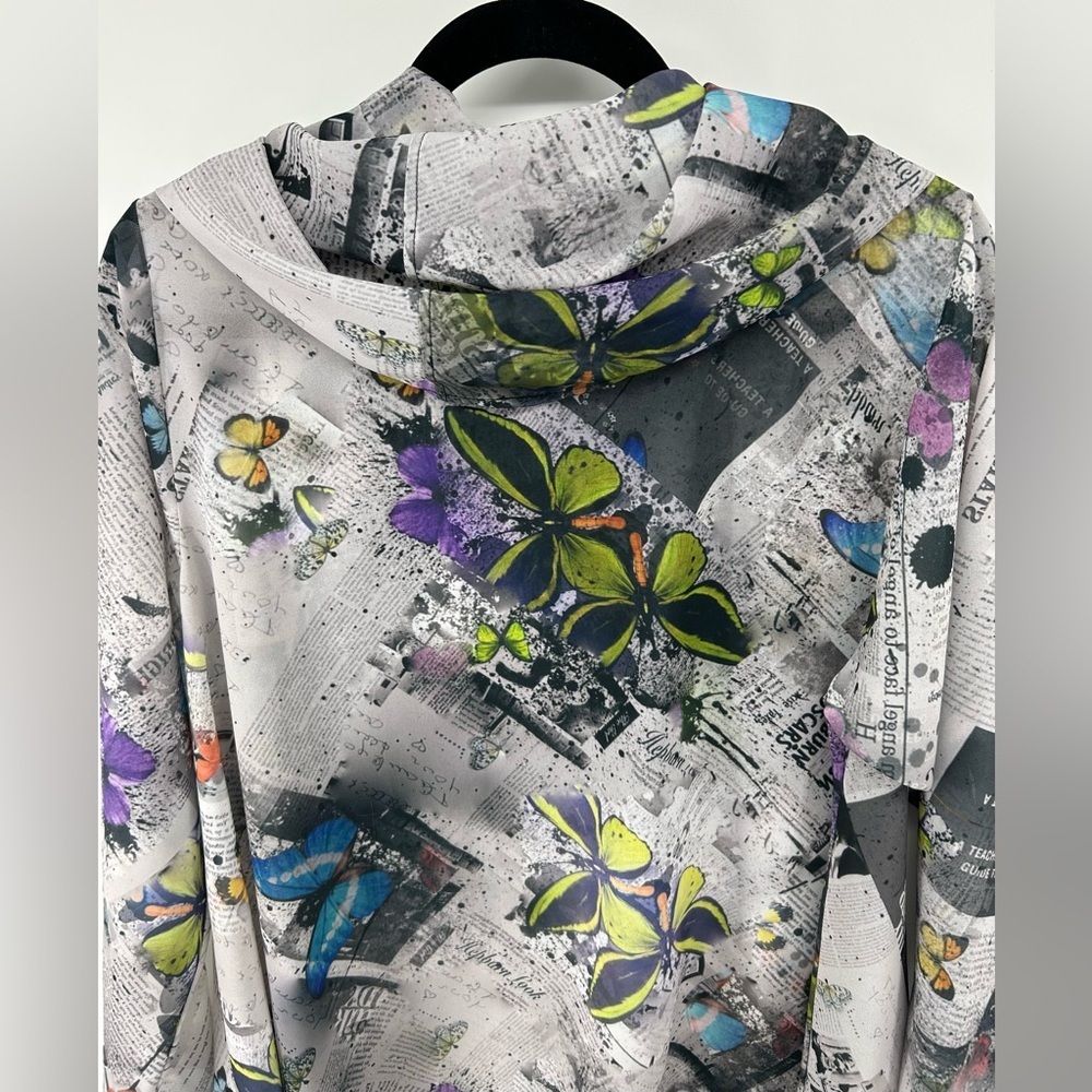 Artistic Y2K Retro Audrey Hepburn Butterfly Newspaper Print Cowl Neck Tunic Sz S - Picture 8 of 11